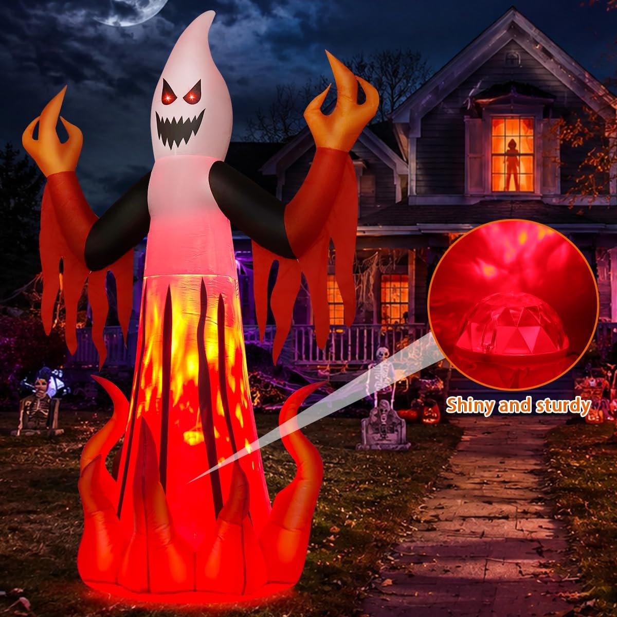 Halloween Inflatables 8FT Scary Ghost with Flames for Outdoor Yard Decor