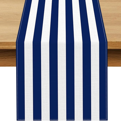 Navy Blue and White Striped Table Runner Nautical Theme Birthday Party by Buxiuer