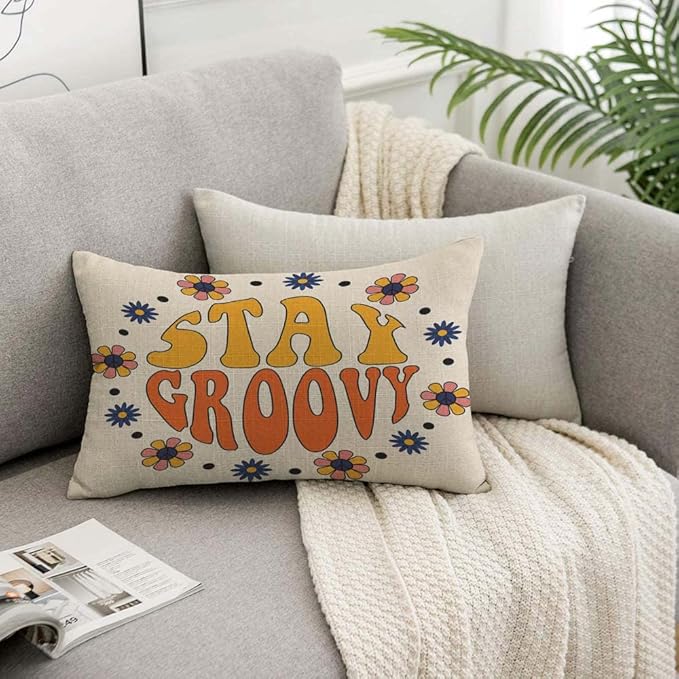 TKS MITLAN Retro Stay Groovy Slogan Decorative Pillow Covers Hippie Flowers in - Image 7