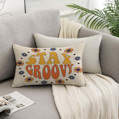 TKS MITLAN Retro Stay Groovy Slogan Decorative Pillow Covers Hippie Flowers in - Image 7
