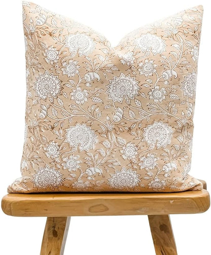 Designer Floral Print on Off White Linen Pillow Cover, Boho Decor Pillow Cover by Krinto