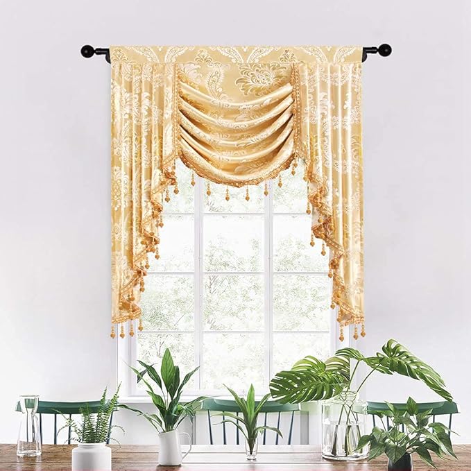 ELKCA Golden Jacquard Single Swag Waterfall Valance by ELKCA