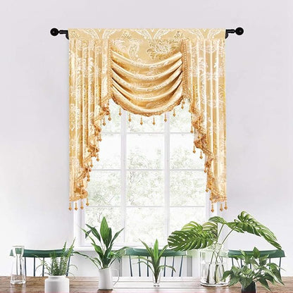 ELKCA Golden Jacquard Single Swag Waterfall Valance by ELKCA