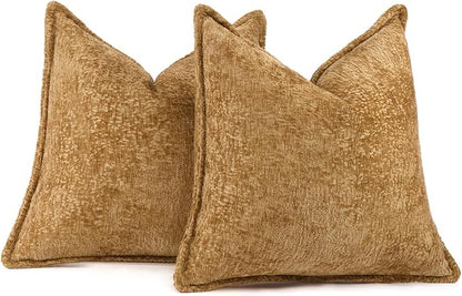 Pack of 2 Golden Brown Decorative Throw Pillow Covers 16x16 Cozy Soft Chenille - Image 5