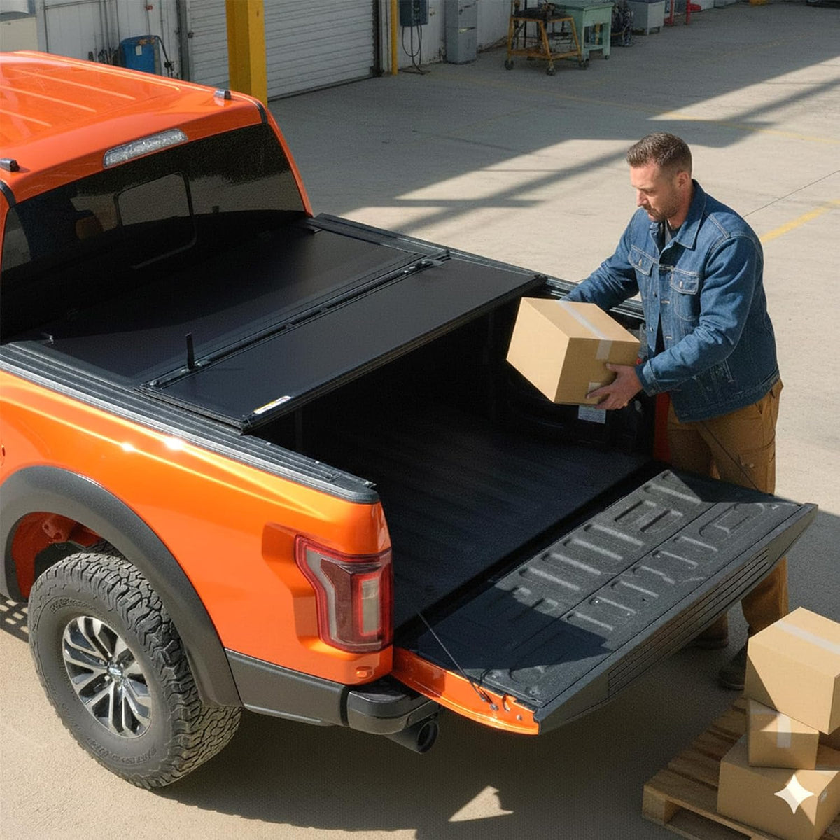 l5 low profile hard tri-fold truck tonneau cover, front angle view