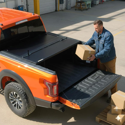 l5 low profile hard tri-fold truck tonneau cover, front angle view