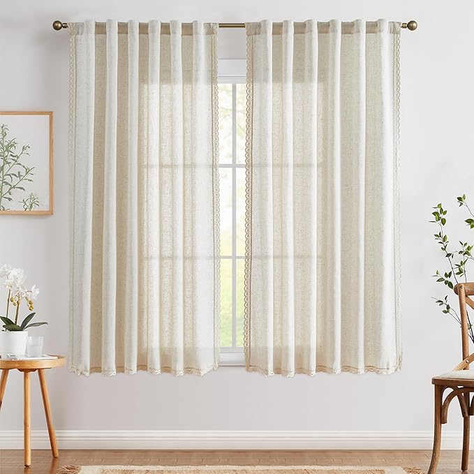 jinchan Linen Curtains for Living Room Bedroom Light Filtering Semi Sheer - Image 3