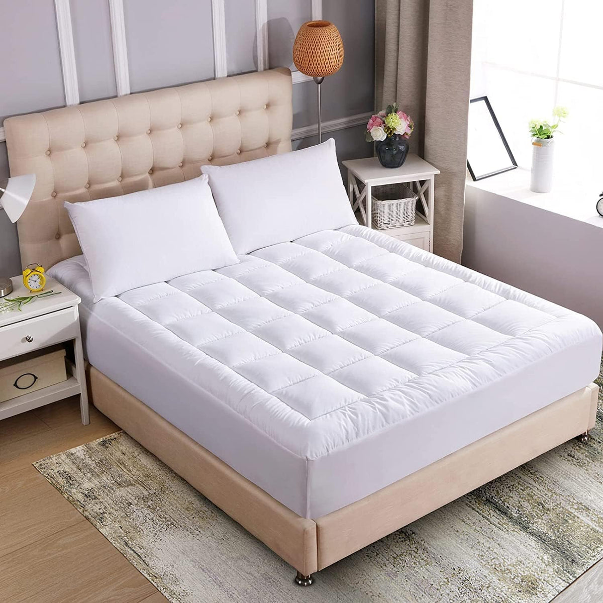 whatsbedding waterproof mattress topper queen size cotton top on a desk or shelf