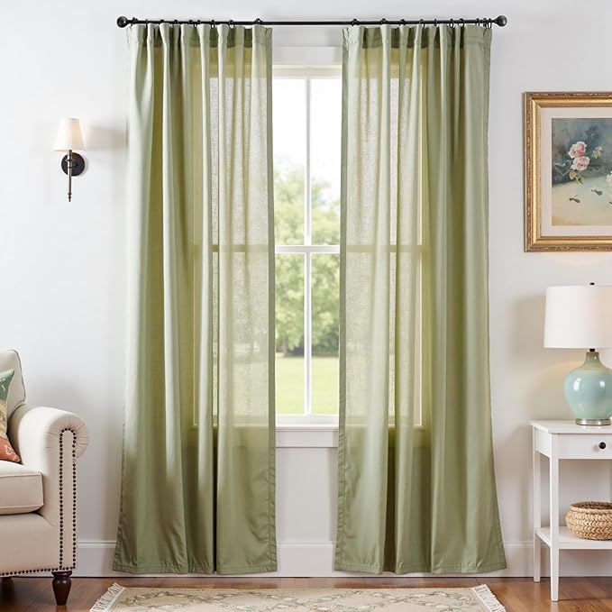 jinchan Linen Blend Curtains 90 inch Length 2 Panels by JINCHAN