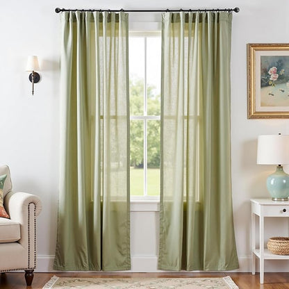 jinchan Linen Blend Curtains 90 inch Length 2 Panels by JINCHAN