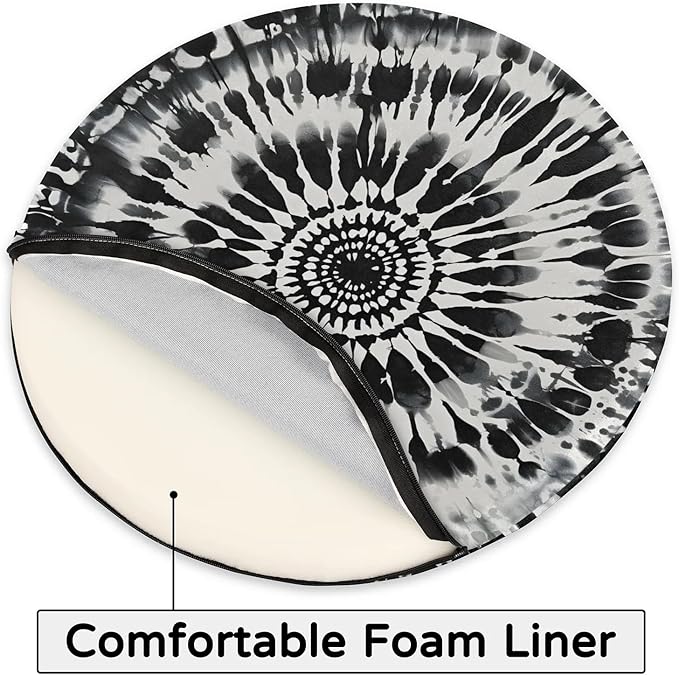 Black White Tie Dye Round Chair Cushions - Image 4