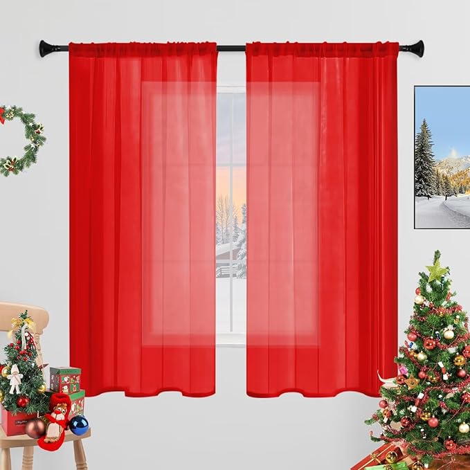 Sheer Curtains 54 Inches Long 2 Panels, Rod Pocket Short Curtain by laseniewa