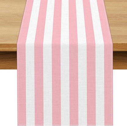 Pink and White Vertical Striped Table Runner Light Pink Birthday Party by Buxiuer