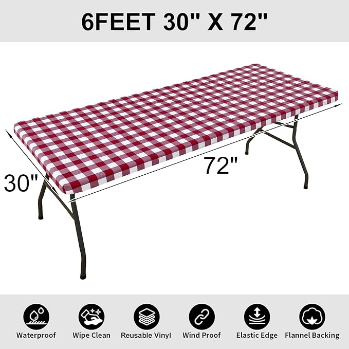 Smiry Rectangle Picnic Table Cloth, Elastic Waterproof Fitted Vinyl Tablecloths - Image 7
