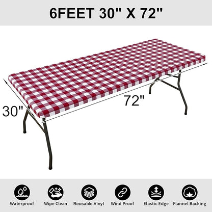 Smiry Rectangle Picnic Table Cloth, Elastic Waterproof Fitted Vinyl Tablecloths - Image 7
