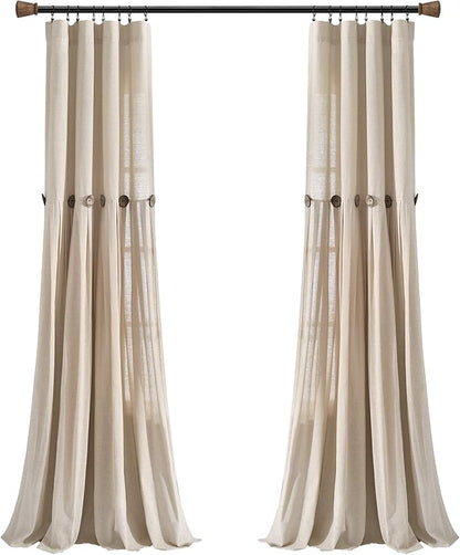 Lush Decor Linen Button Window Curtain Panel, Dark Linen- Country Curtains - Image 7