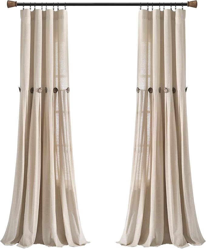 Lush Decor Linen Button Window Curtain Panel, Dark Linen - Image 7