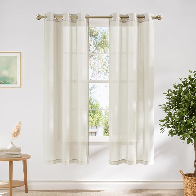 NICETOWN Linen Blend Semi Sheer Farmhouse Curtains 72 inches Long, Grommet by NICETOWN