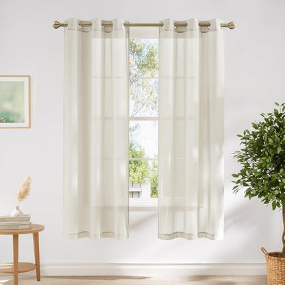 NICETOWN Linen Blend Semi Sheer Farmhouse Curtains 72 inches Long, Grommet by NICETOWN
