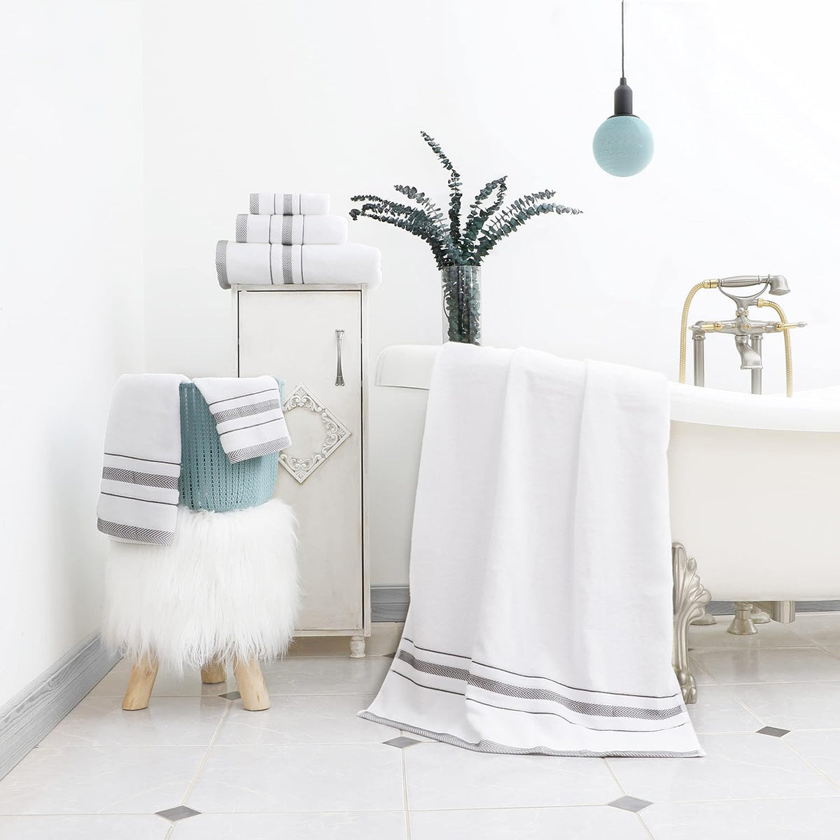bath towels set for bathroom – luxury 6-piece shown in use