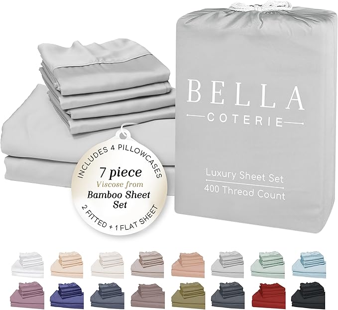 Bella Coterie 7 Piece Luxury Bamboo Viscose Split King Size Sheet Set | 2 by BC