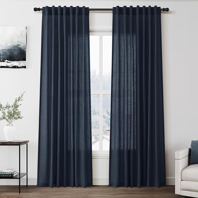 Nanspring Vintage Blue Linen Curtains 84 Inch Length 2 Panels Set by Nanspring