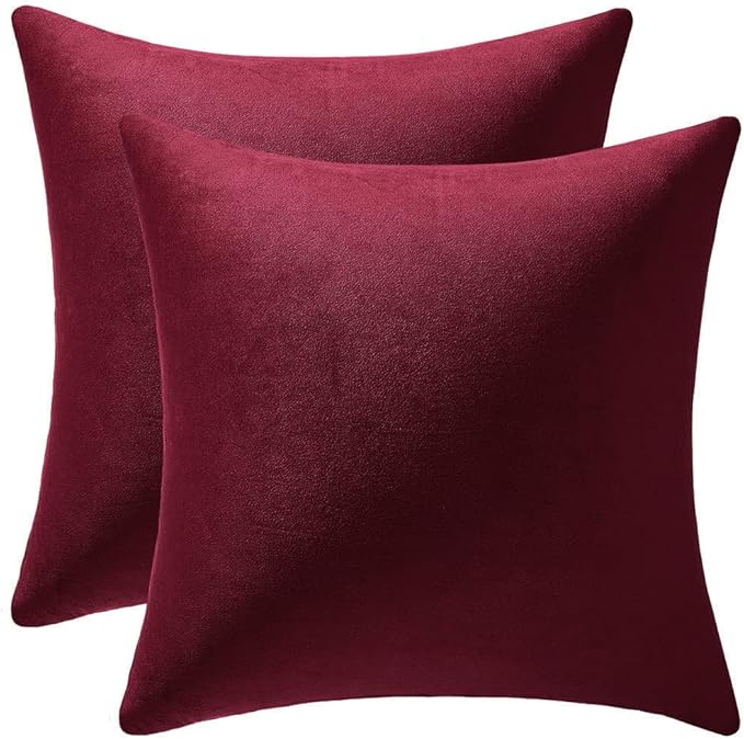 Decorative Pillow Covers 20x20 Christmas Burgundy: 2 Pack Cozy Soft Velvet by DEZENE