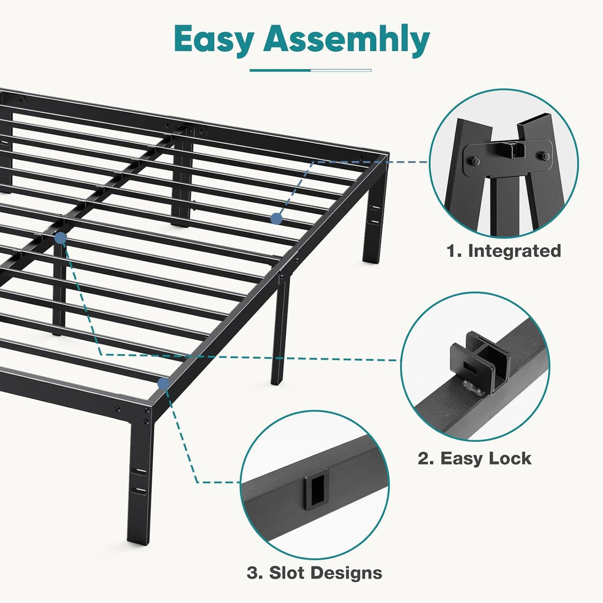 olixis 14in metal queen bed frame with storage, package contents