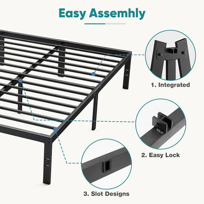 olixis 14in metal queen bed frame with storage, package contents