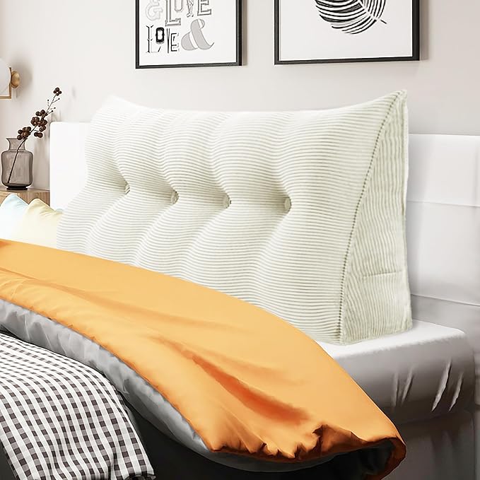 WOWMAX 100% Cotton Corduroy Headboard Pillow – Full Size Back Support Reading by WOWMAX