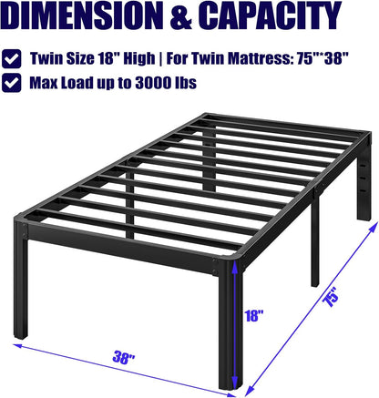 hunlostten 18in heavy duty twin bed frame no, close-up detail