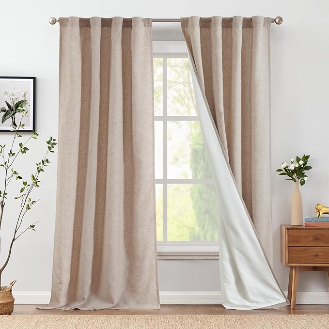 jinchan Taupe Linen Blend Curtains - Image 2