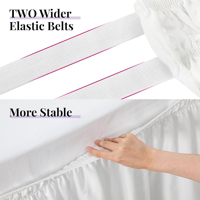RIMELA White Bed Skirt King Size 21 Inch Drop, Elastic Bed Skirting - Image 5