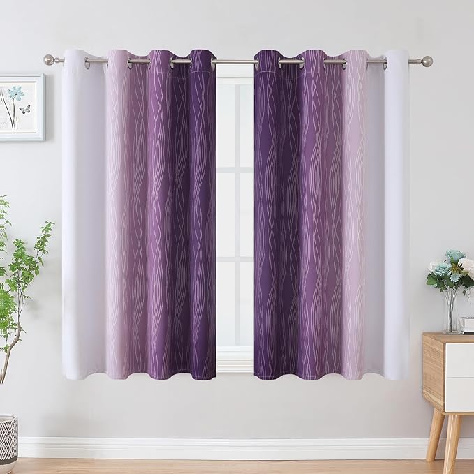 Estelar Textiler Purple and Greyish White Blackout Curtains 54 Inch Length - Image 2