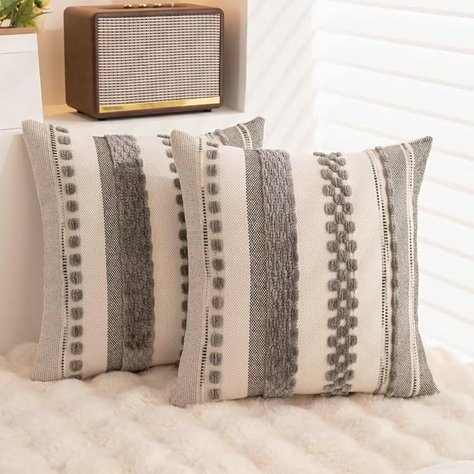 Boho Throw Pillow Covers 18x18 Set of 2 Farmhouse Decorative Cushion Case - Image 4