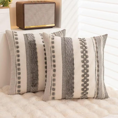 Boho Throw Pillow Covers 18x18 Set of 2 Farmhouse Decorative Cushion Case - Image 4