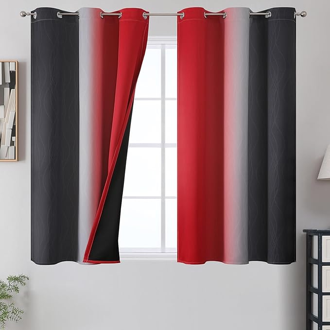 Estelar Textiler Red and Black Blackout Curtains 54 Inch Length, Light Blocking by ESTELARTEXTILER
