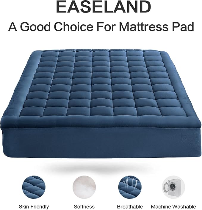 EASELAND Full Size Mattress Pad Pillow Top Mattress Cover Quilted Fitted - Image 2
