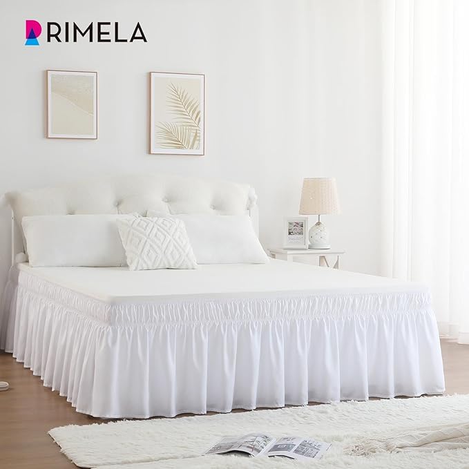 RIMELA Bed Skirt King Size White Bed Skirt 25 Inch Drop, Wrap Around Elastic - Image 8