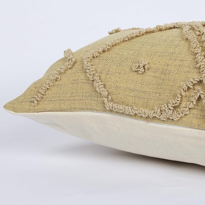 Boho Geometric Textured Lumbar Pillow Cover 12x 20, Woven Tufted Neutral - Image 4
