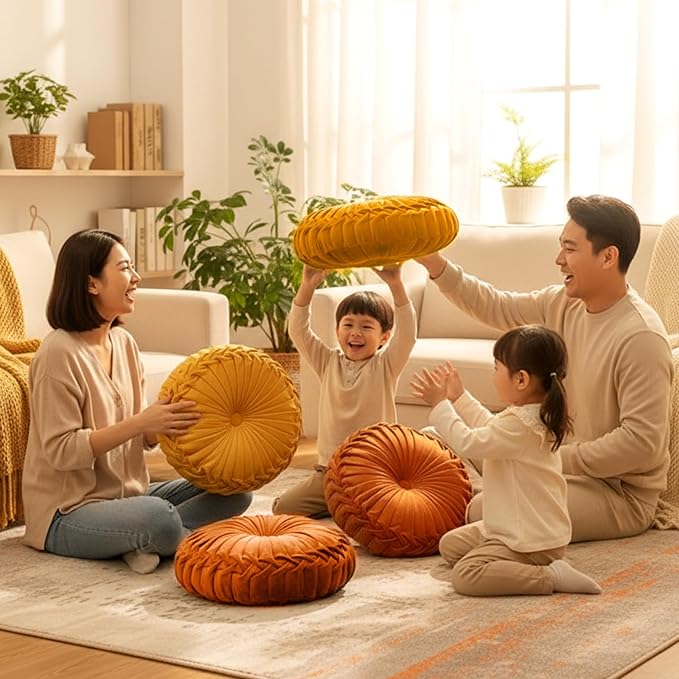 4 Pcs Round Throw Pillows Decorative Velvet Pleated Throw Pillows 15'' Diameter - Image 6