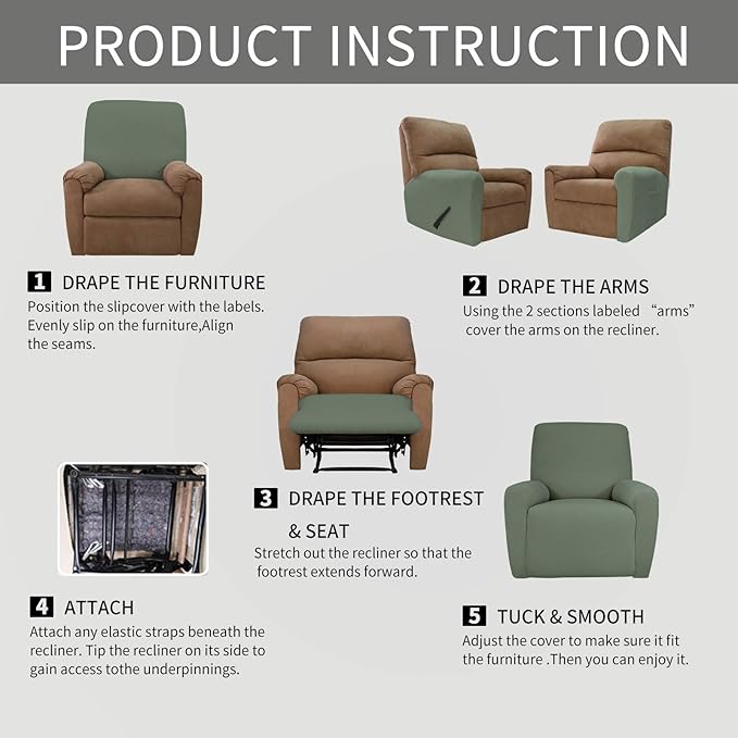 Easy-Going 4 Pieces Oversized Recliner Stretch Sofa Slipcover Sofa Cover - Image 7