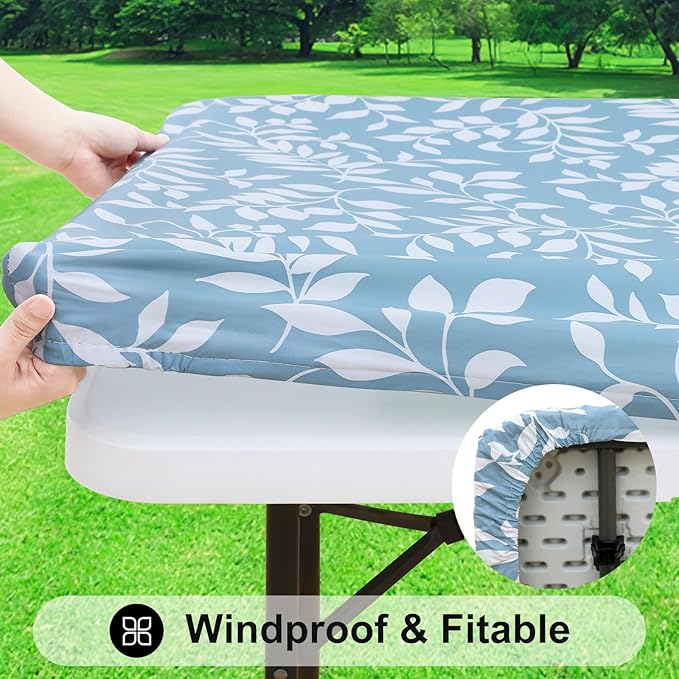 Smiry Rectangle Picnic Tablecloth, Waterproof Elastic Fitted Table Covers - Image 2