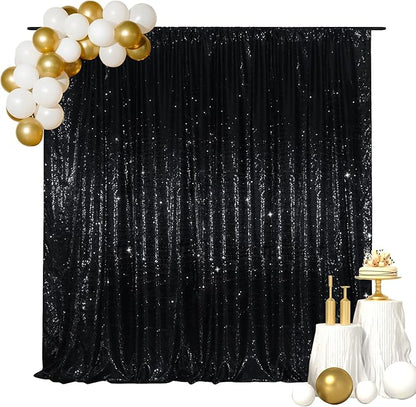 SquarePie Sequin Backdrop Less Transparent Background Sparkly Curtain for Wedding Halloween Party 6FT x 8FT Black