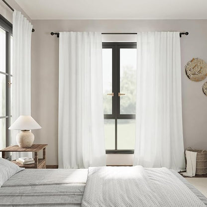 Off White Linen Curtains 96 Inches Long 2 Panels Set Back Tab Rod Pocket Semi - Image 7