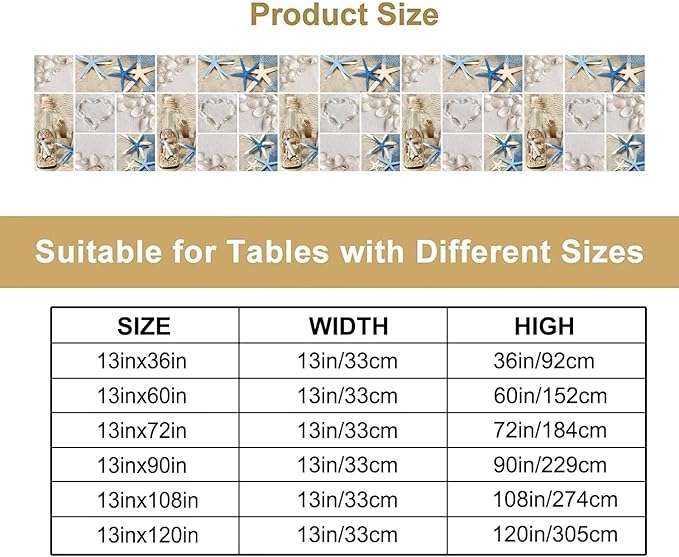 Nautical Coastal Table Runner, Beach Starfish Seashells Patchwork Table Runner - Image 4