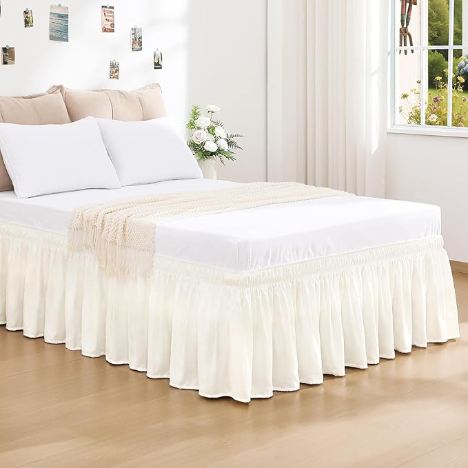 RIMELA Cream White Bed Skirt Queen Size 15 Inch Drop, Wrap Around Elastic - Image 2