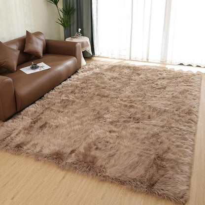 Latepis Camel Living Room Rugs Faux Sheepskin Fur 6x9 Area Rugs by Latepis