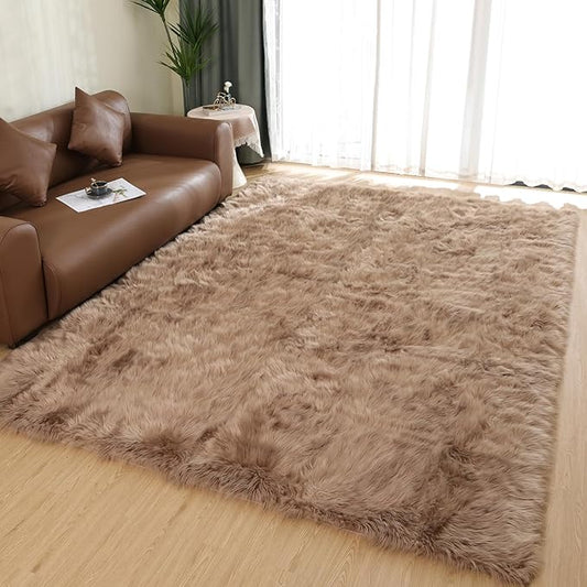 Latepis Camel Living Room Rugs Faux Sheepskin Fur 6x9 Area Rugs by Latepis