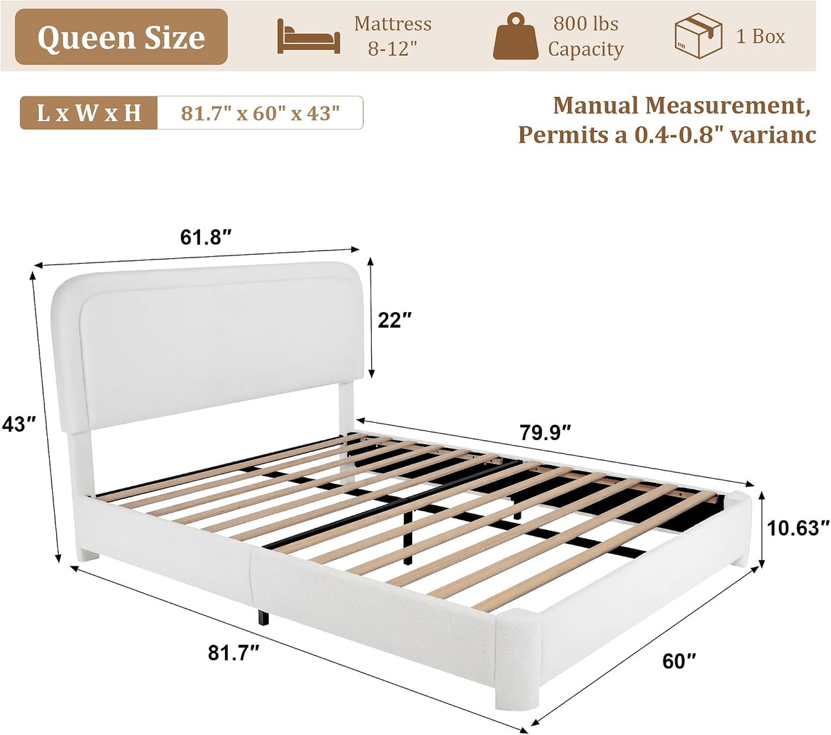 vipbear boucle queen size bed frame with adjustable shown in use